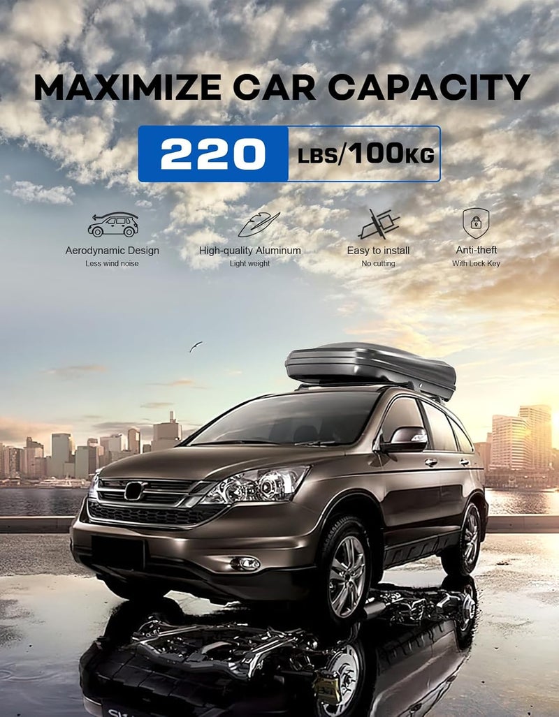 wonderdriver Lockable Roof Rack Cross Bars 220lbs Compatible with Honda CRV CR-V 2007 2008 2009 2010 2011 EX EX-L LX 2.4L L4,Heavy Duty Aluminum Roof Rails Crossbars Cargo Canoe Black Rooftop Carrier Luggage - Image 3